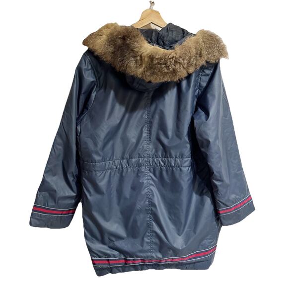 VAN JAC Japanese Brand Vintage Airline Parka Jacket Navy Blue Fur Hood Medium - Picture 2 of 9